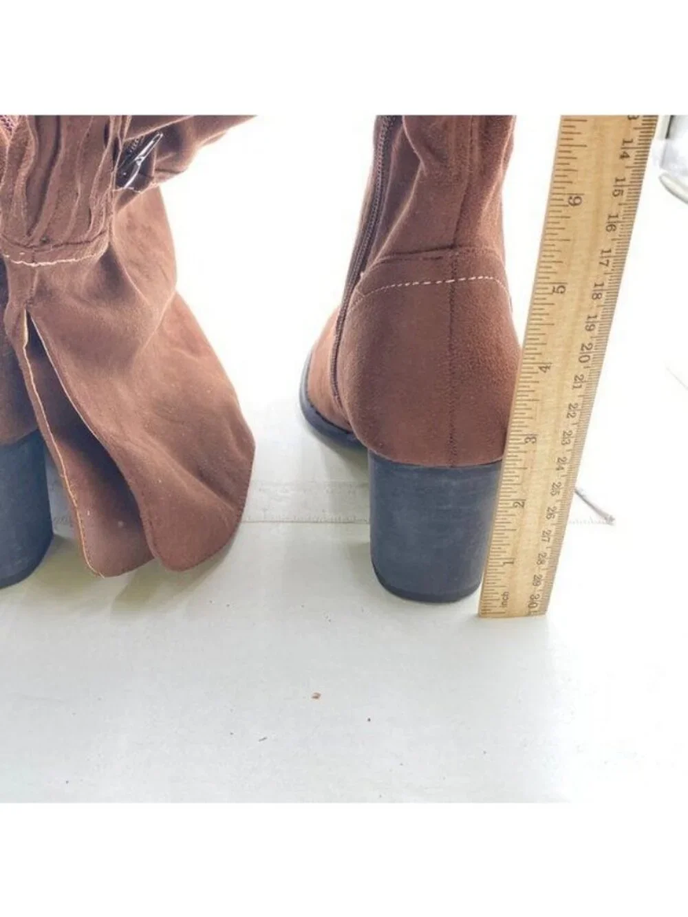 Women's Suede Knee High Boots Pointed Toe Slouch Boots High Heel Chunky Heel